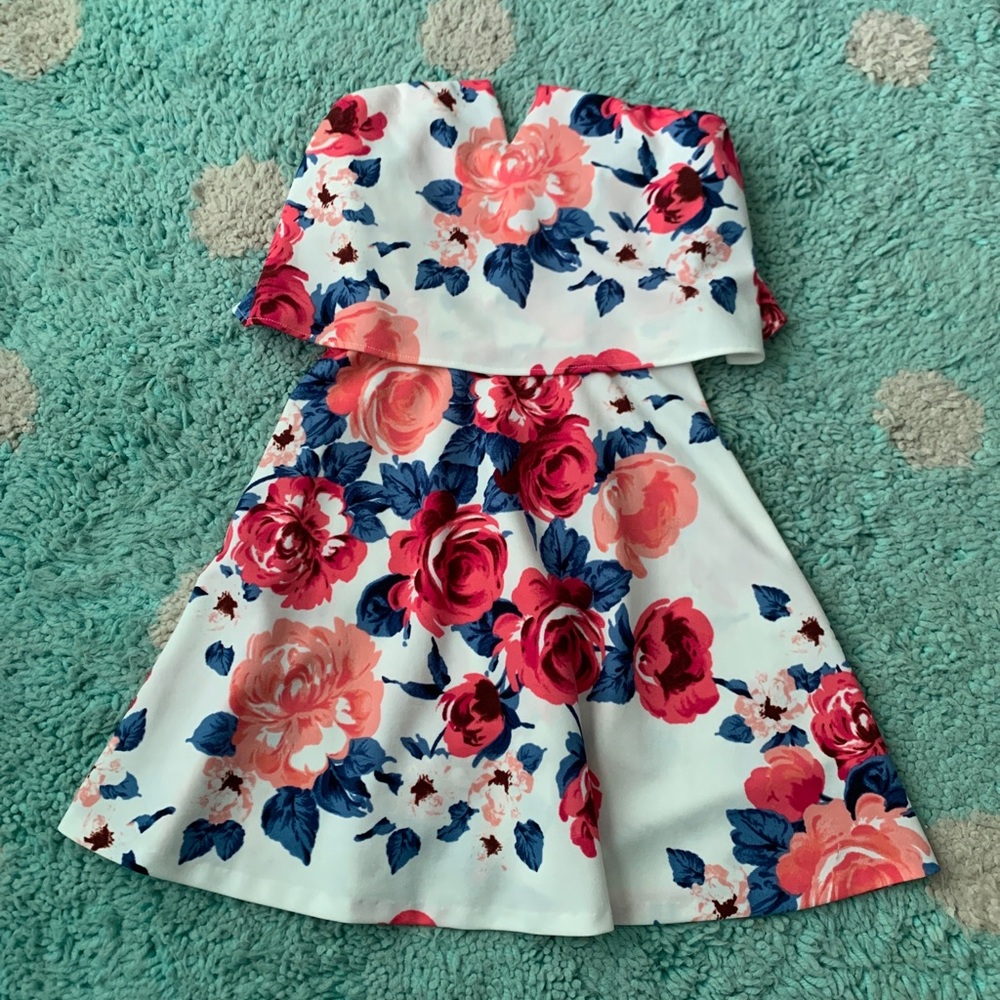 Aqua Bloomingdales Dress White Pink Blue Floral Party Homecoming Cocktail XS